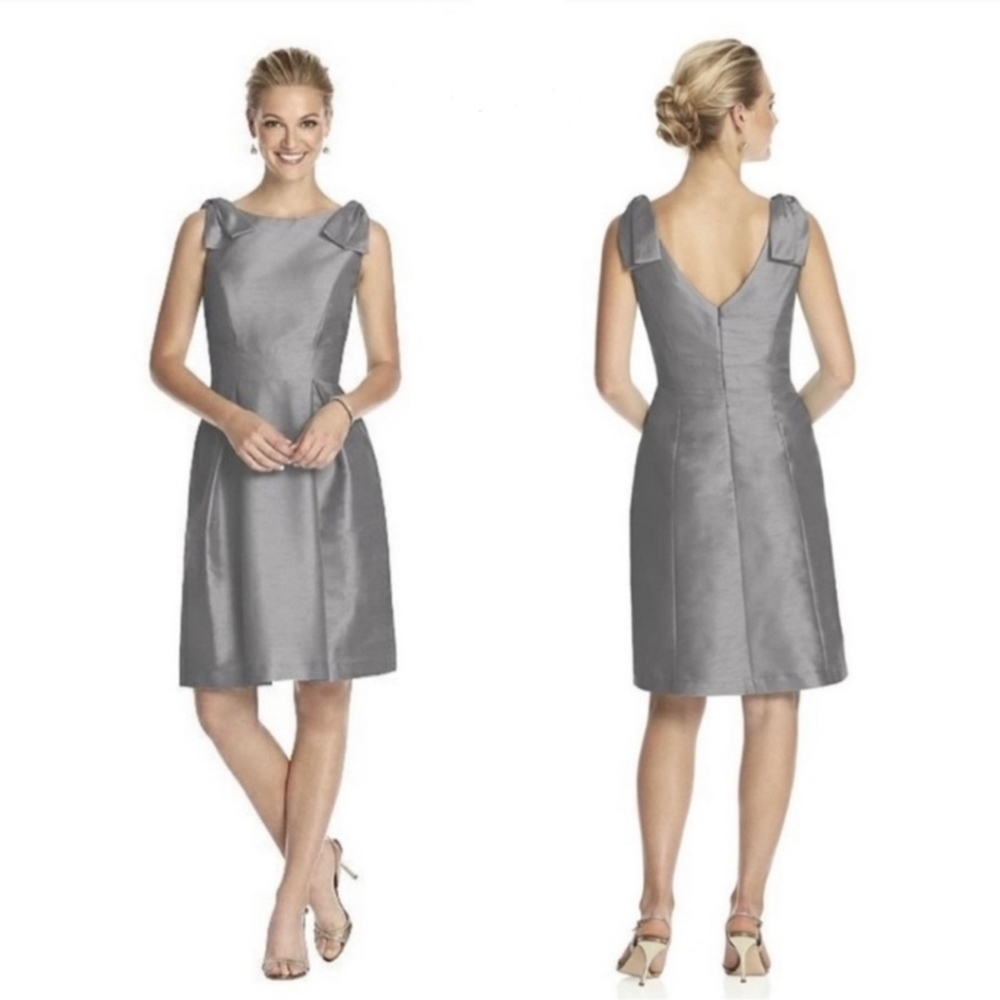 Alfred Sung Cocktail Midi Dress With Bow Accents Style D626 In Quarry NW…
